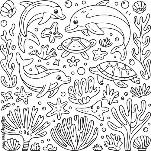 ocean animal line art background design stock photos premium quality