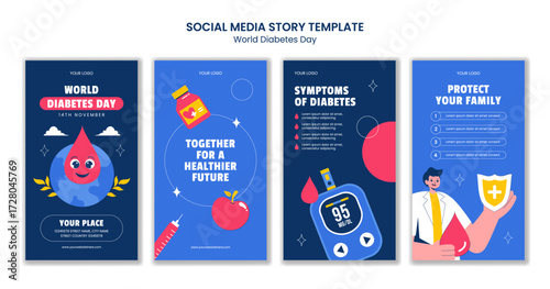 World Diabetes Day Flat Cartoon Hand Drawn Illustration for Social Media Stories Templates