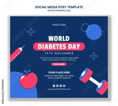 World Diabetes Day Flat Cartoon Hand Drawn Templates for Social Media Post Illustration
