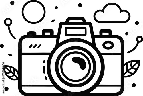 Hand Drawn Camera Doodle Vector Stylish Travel