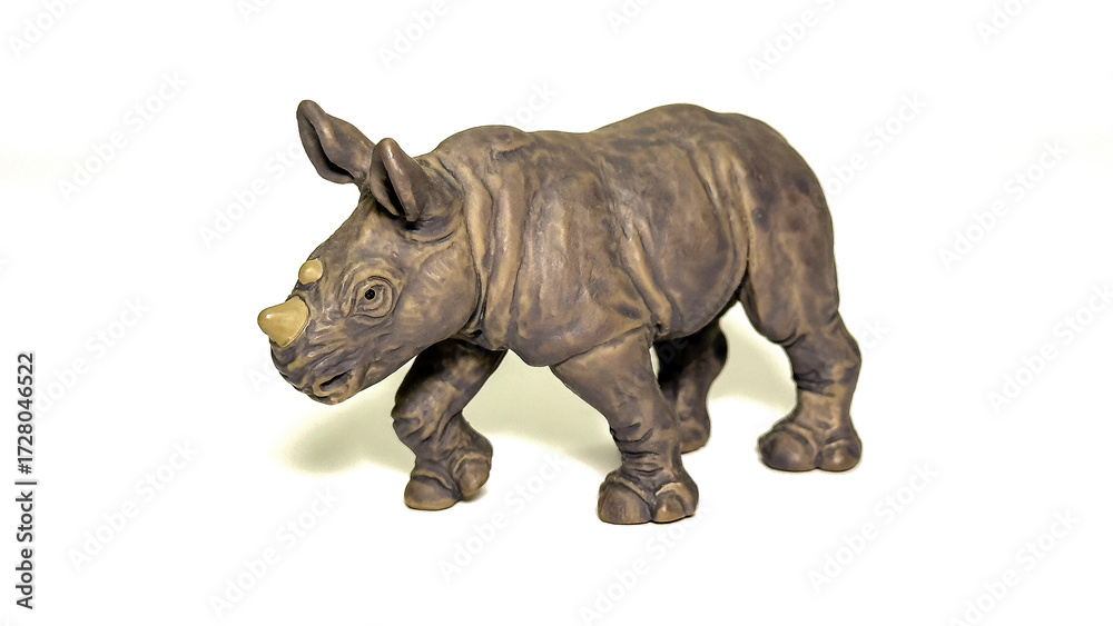 Obraz premium Realistic toy rhinoceros figurine isolated on white background