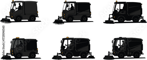 Street sweeper truck, road cleaning vehicle, city sanitation machine, urban cleaning truck, municipal sweeper, dust control vehicle, street maintenance, cleaning service