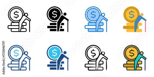 Retirement accounts icon set multiple style collection 
