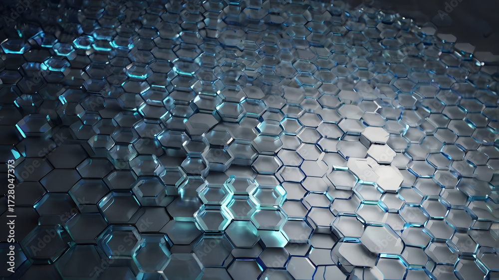 Obraz premium Geometric Hexagon Pattern - Blue and Silver Abstract Background