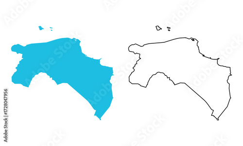 Map of the province of Groningen, Netherlands. Map with detailed outlines and blue silhouettes