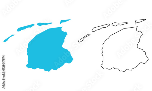 Map of the province of Friesland, Netherlands. Map with detailed outlines and blue silhouettes