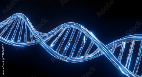 Luminous dna double helix structure against a dark background showcasing genetic research and biotechnology advancements with a modern aesthetic on transparent background
