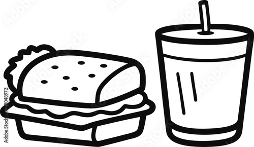 Hand Drawn Sandwich and Juice Doodle Vector Lunch Time