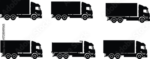 Truck silhouette, cargo truck, delivery vehicle, heavy transport, logistics truck, freight vehicle, commercial transport, shipping truck, supply chain, illustration
