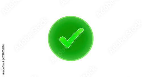 Free Download Green check mark icon on round button, glossy tick symbol for success and approval, 3D vibrant verification sign isolated on white background - GFXLoad