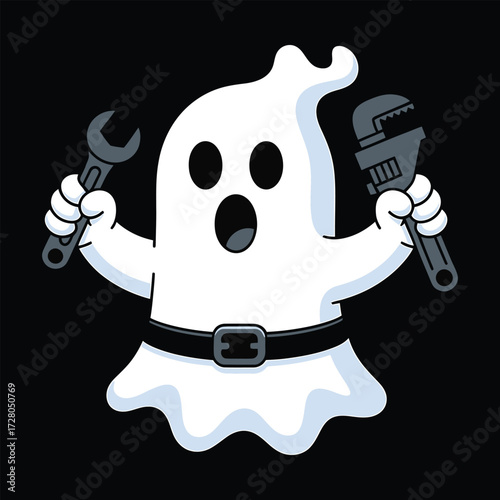 Ghostly Plumber Ready for Repairs with Tools
