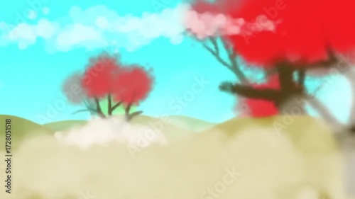 Whimsical Autumn Landscape Animated Background with Dreamy Pastel Trees