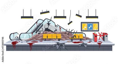 Destroyed Subway Escalator and Platform with Bloodstains.