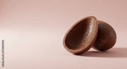 Chocolate easter egg shell displaying smooth texture and light brown color