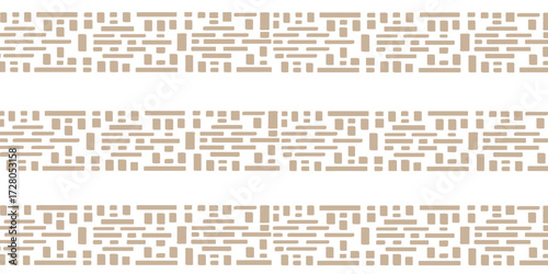 Abstract design with repeating horizontal rows of light beige and white rectangles and lines.