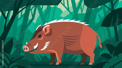 Illustration Of A Red River Pig In The Humid Forests Of Africa Vector Design Template