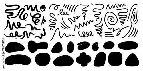 Abstract black ink blot background and other shape element. Vector illustration