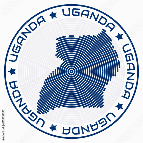Uganda map with round title. Country shape rings. Uganda text around the country boundary shape. Elegant vector illustration.
