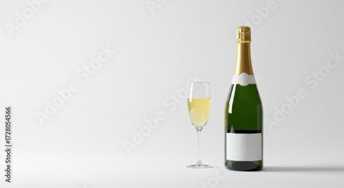 Wallpaper Mural Champagne bottle and glass on white background mockup for branding Torontodigital.ca