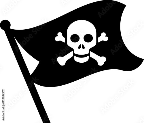 Pirate Flag Silhouette Vector Illustration with Skull