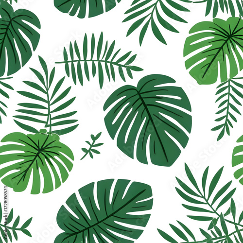 seamless pattern with green leaves - Watercolor Tropical Leaves Seamless Pattern – Artistic Monstera and Palm Background