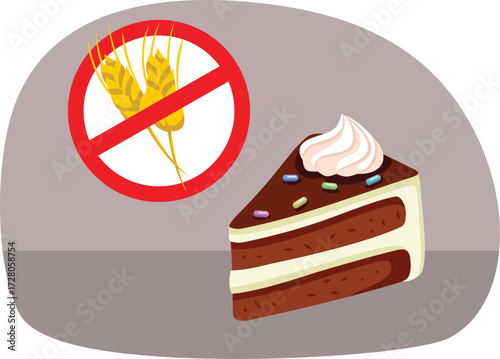 Gluten Free Piece of Cake Vector Illustration Design. Symbol for celiac friendly desserts handmade with love 
