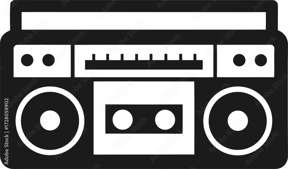 Fototapeta premium Stylish Boombox with Cassette Tape Vector Clean Silhouette