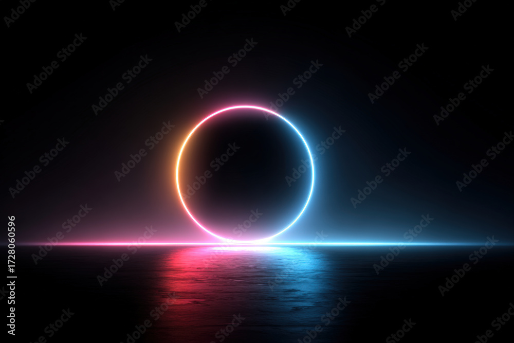 Obraz premium Thin neon ring glowing softly in a dark minimalistic abstract scene