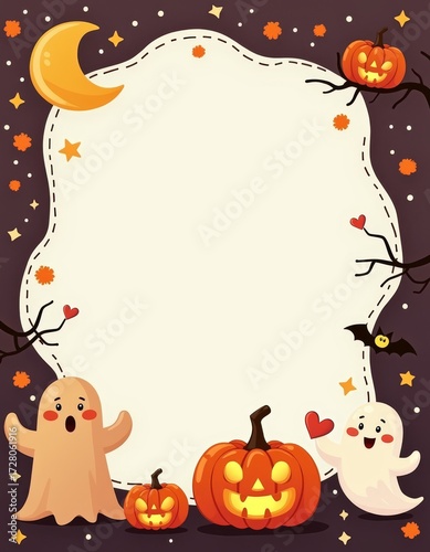 Cute ghosts pumpkin border frame for Halloween border background  spooky illustration decoration