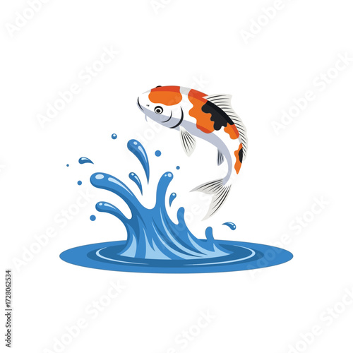 Colorful koi fish leaping out of the water graphic illustration elegance purity serenity growth