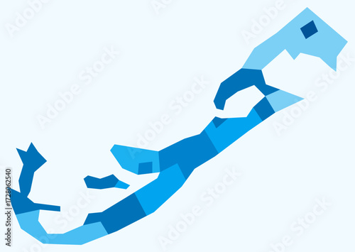 Map of Bermuda with regions. Just a simple country border map with region division. Light blue color palette. Flat Bermuda shape with administrative division. Vector illustration.