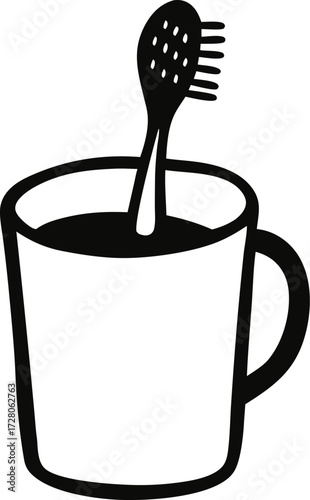 Toothbrush in Cup Doodle Vector Hand Drawn Minimalist