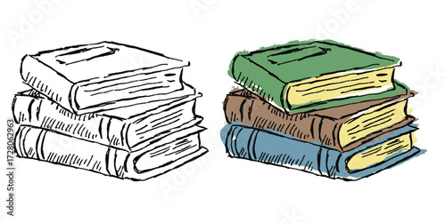 Grunge sketch hand-drawn pile of book vector. Ideal for adding a raw, textured feel to education and academic themes. Features a distressed and edgy aesthetic.