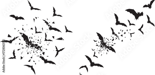 Bats Silhouettes Swarming on a White Background