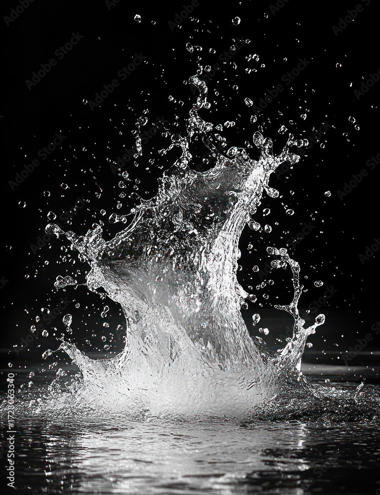 custom made wallpaper toronto digitalHigh-speed photograph capturing a dynamic splash of water droplets in mid-air against a black background, emphasizing fluid motion and energy