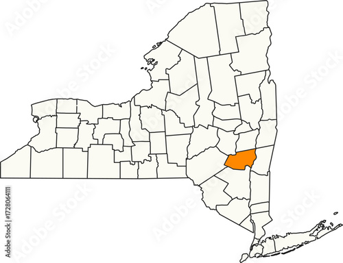 Detailed vector map of New York, USA, highlighting Greene County in the Catskill Mountains foothills.

