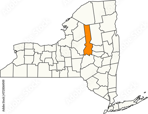 Detailed vector map of New York, USA, highlighting Herkimer County in the Mohawk Valley region.

