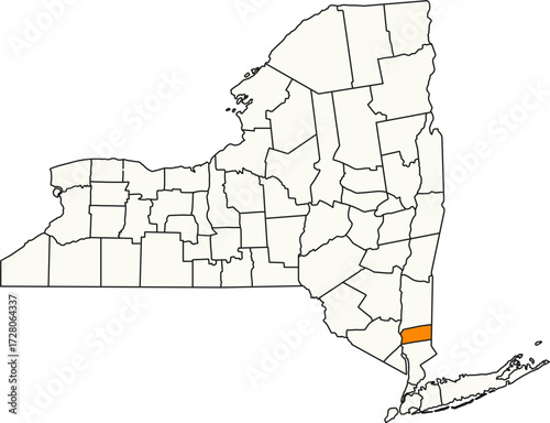 Detailed vector map of New York, USA, highlighting Putnam County, a Lower Hudson suburb.

