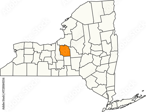 Detailed vector map of New York, USA, highlighting Onondaga County, home to the city of Syracuse.