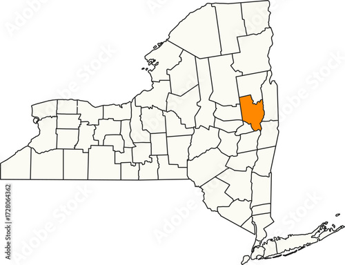 Detailed vector map of New York, USA, highlighting Saratoga County in the rapidly growing Capital Region.

