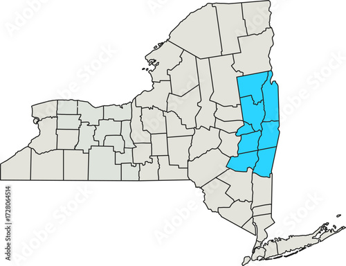 Detailed vector map of New York, USA, highlighting the Capital Region for government and economic reports.

