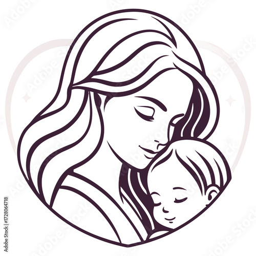 Vector illustration of mother hugging baby, symbolizing love, care, and maternal bond