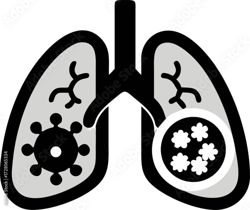 Abstract illustration of lungs with an infection symbol