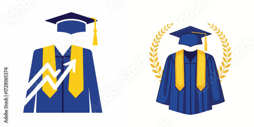 Graduation Concept with Cap and Gown Designs