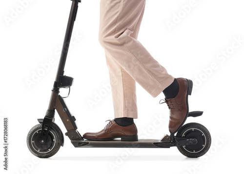 Legs of businessman riding ...