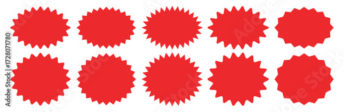 Starburst Sale Stickers and Ribbons. Starburst red sticker set - collection of special offer sale oval and round shaped sunburst labels and badges. 