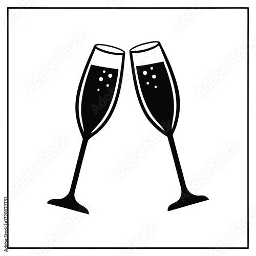 A black silhouette of a champagne toast