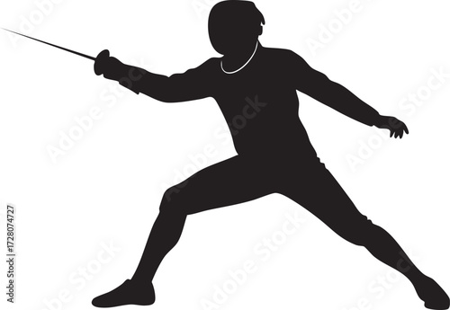 Fencer Silhouette Lunging with Sword Vector