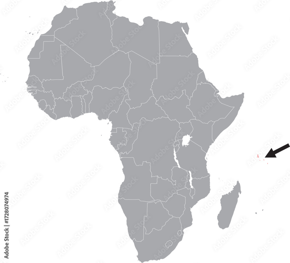 Fototapeta premium Seychelles on Africa Map Grey High Detailed