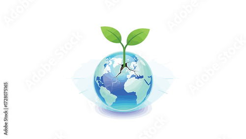 Environmental Resilience Vector: Green Sprout Healing a Cracked Earth Globe with Luminous Aura